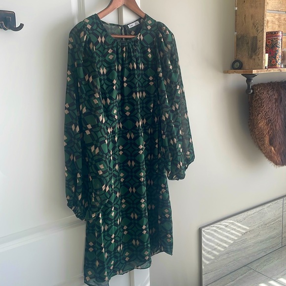 Puff sleeve geometric DEX dress - Picture 1 of 2